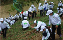 Pupils and volunteer members are planting tree in Luc Ngan , Bac Giang