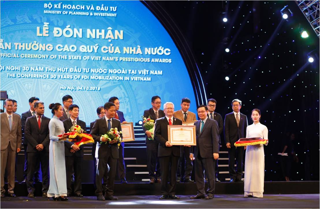 Receive Merit Award from Prime Minister  for excellent achievements in the implementation of FDI mobilization in Viet Nam (10/2018)